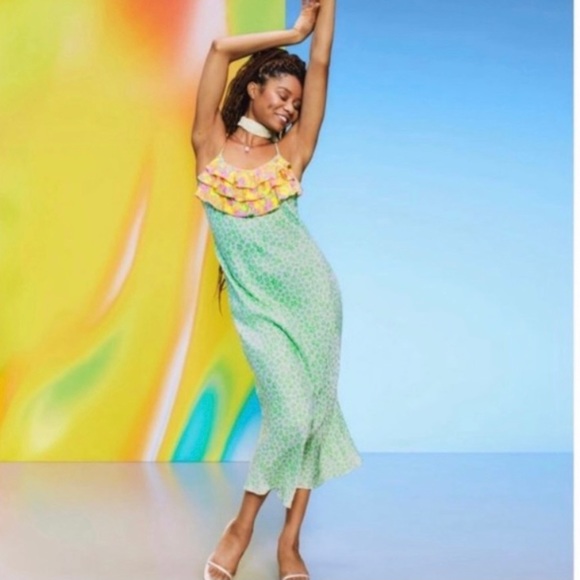 RIXO green floral animal print slip dress size M XS Medium or L Large NWT - Picture 8 of 11